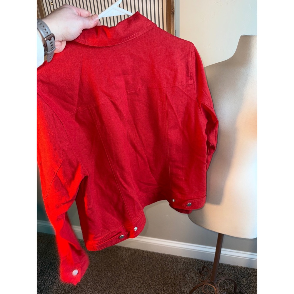 Rachel Zoe Red Linen Blend Zip Front Cropped Jacket Women's Medium - Picture 3 of 6